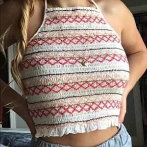 AMERICAN EAGLE NWOT Halter Top Ribbed Embroidered